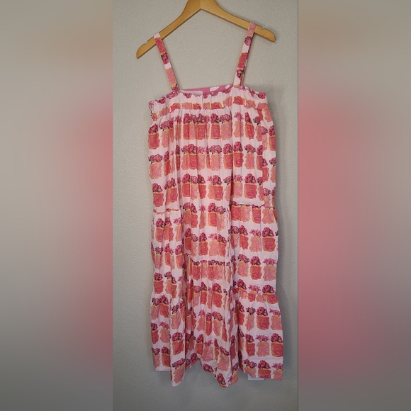 Costal Femenine style Dizzy Lizzie Vibrant Pink Patterned Midi Dress - Picture 4 of 6